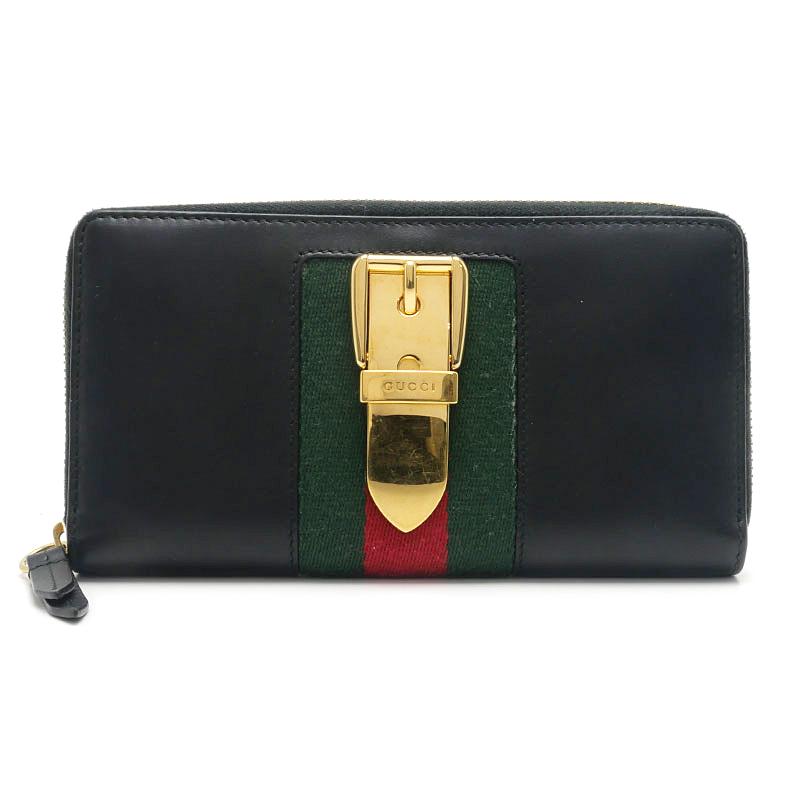GUCCI（グッチ） シルヴィラウンドウォレット 長財布 レザー ブラック