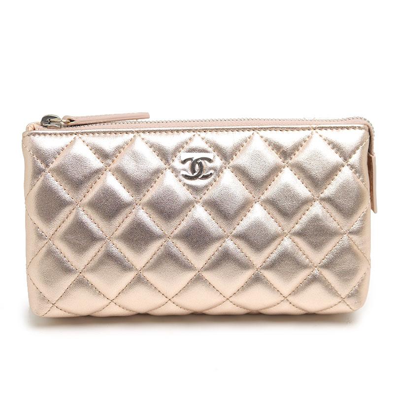 CHANEL シャネル コスメポーチ A69259 メタリックピンク マトラッセ  