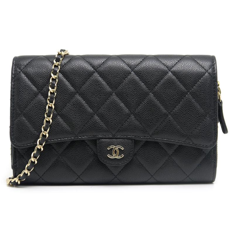 CHANEL シャネル マトラッセ チェーンウォレット ショルダーバッグ キャビアスキン ブラック 管理番号：10423 CHANEL（シャネル） チェーンウォレット キャビアスキン ブラック