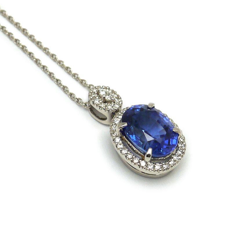サファイアダイヤモンドネックレス Pt850・Pt900・サファイア3.18ct 