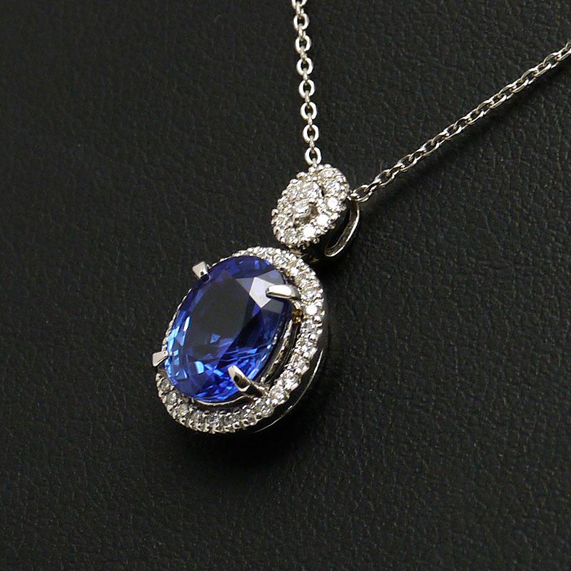 サファイアダイヤモンドネックレス Pt850・Pt900・サファイア3.18ct 
