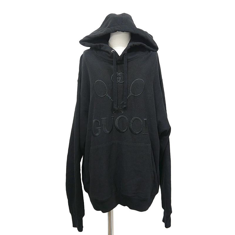 グッチ プルオーバーパーカー 560502 M メンズ テニス柄 ブラック GUCCI（グッチ） プルオーバーパーカー 560502 M メンズ テニス柄