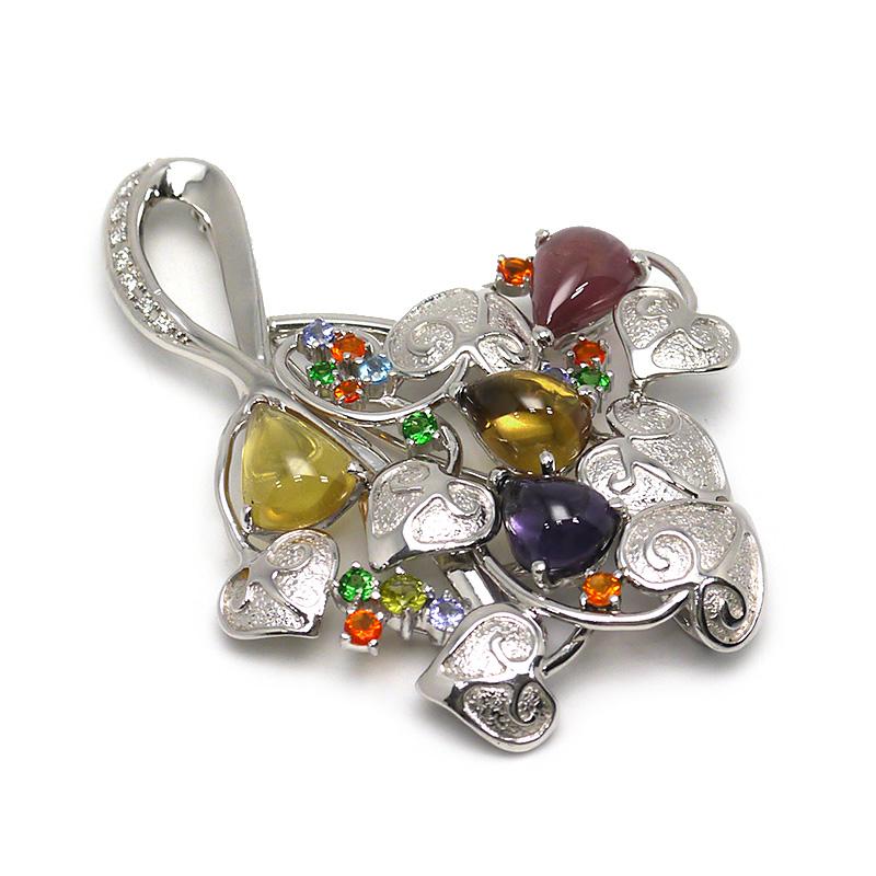 サファイアダイヤモンドブローチ PT900・サファイア13.11ct・ダイヤ