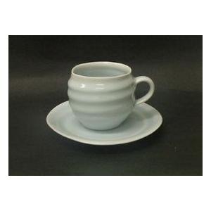 砥部焼　コーヒーカップ　　淡青白カップ＆ソーサー　陶彩窯　焼き物　陶器 | 
