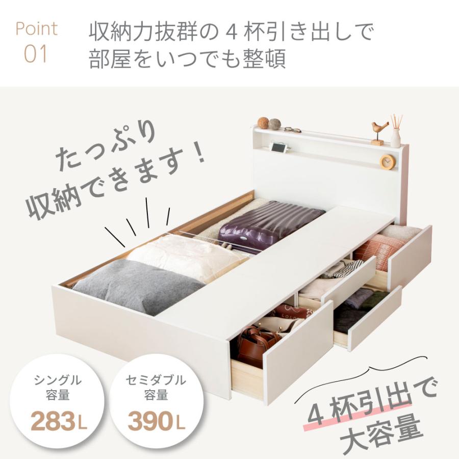 収納ベッドフレーム 長良（NAGARA）ベッド 棚コンセント付き 4杯引き出し付き　大容量  Apel 「PALM LOOP」 セミダブル　4-008 |  | 01