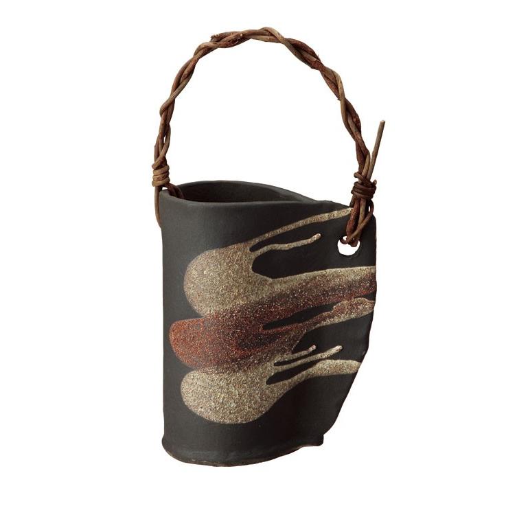 信楽焼　黒陶流しつる付花入　花器 |  | 01