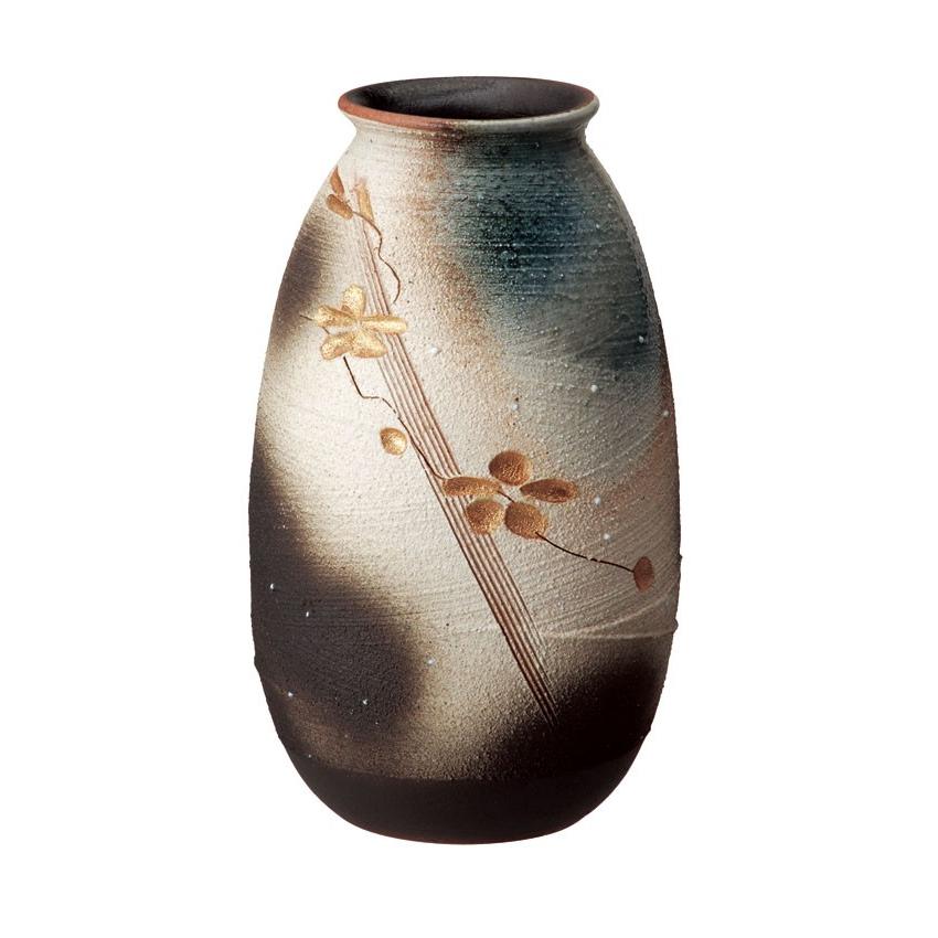 信楽焼　金彩花彫長花入　花器 |  | 01