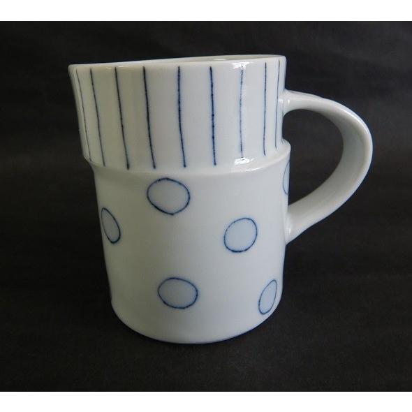 砥部焼　マグカップ　呉須象嵌　縦じま×丸　　陶彩窯　焼き物　陶器 | 