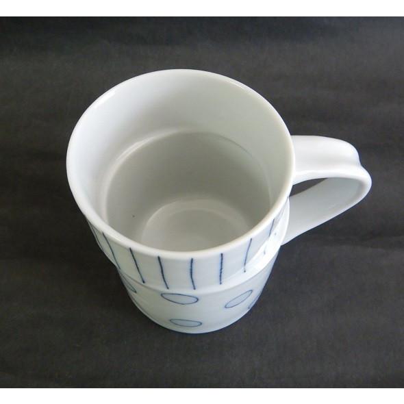 砥部焼　マグカップ　呉須象嵌　縦じま×丸　　陶彩窯　焼き物　陶器 |  | 02