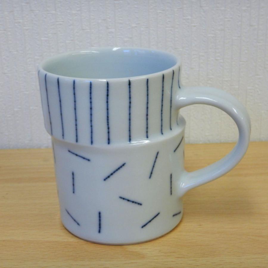 砥部焼　マグカップ　呉須象嵌　縦じま×乱線　カップ　陶彩窯　焼き物　陶器 | 