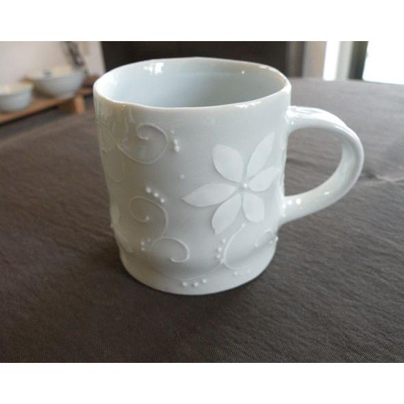 砥部焼　マグカップ　イッチン　花　焼き物　陶器　陶彩窯 | 
