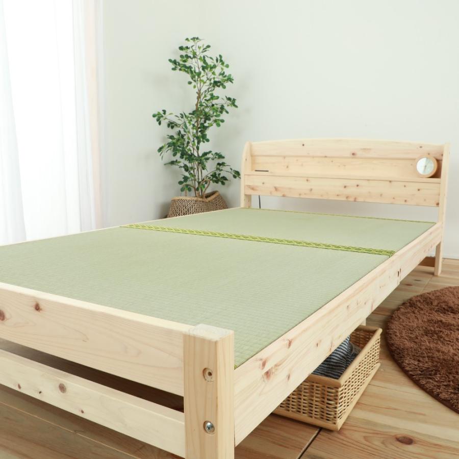 ベッド　国産ひのきすのこベッド　い草張り床板タイプ　6本脚ベッド　高さ調節3段階　棚・コンセント付き　セミダブル　TCB534 |  | 01