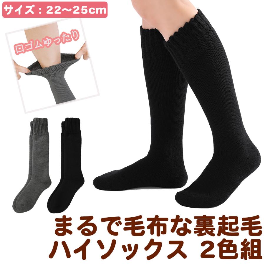 三笠（mikasa） 極暖靴下 まるで毛布な裏起毛 ハイソックス 2色組
