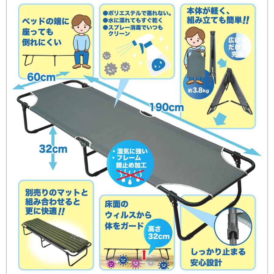 メーカー直送】耐荷重 150kg 折りたたみ 簡易ベッド 2個セット