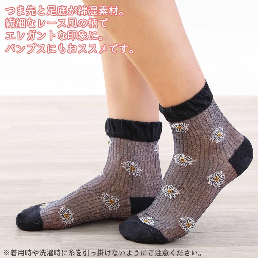 三笠（mikasa） 【3足組】シースルー 花柄 ソックス 3色組 日本製