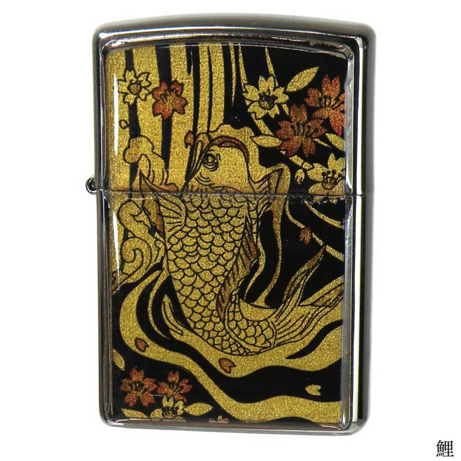 水墨画 鯉 金色フレーム ZIPPO（ジッポー） フレーム金箔エポ 鯉 こい コイ 金箔エポ 貝貼り