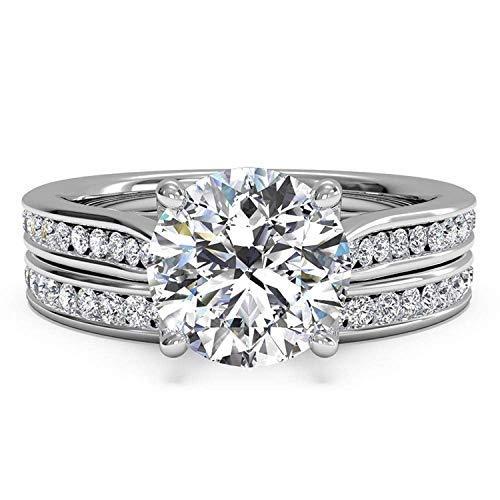 Pophylis 2.4ct ラウンド婚約結婚指輪セット 女性用 18Kゴールドメッキ スターリングシルバー ブライダルセット サイズ5 並行輸入