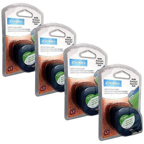DYMOレトラタグラベルメーカー用LTテープカートリッジ 1/2インチ×13フィート 白地に黒色 カートリッジ2個セット ブリスター4個 並行輸入