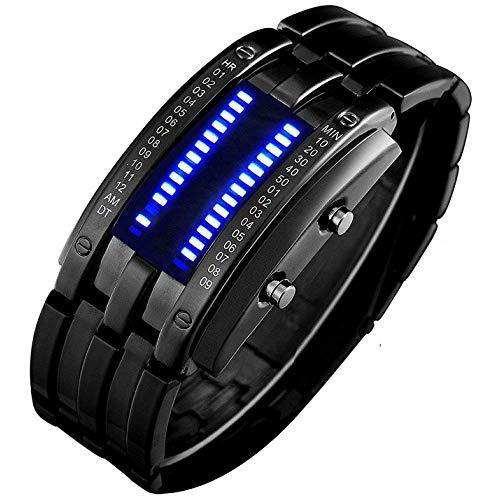 バイナリマトリックスブルーLEDデジタル防水時計メンズクラシッククリエイティブファッションブラックメッキWrist Watches 並行｜kurichan-shop