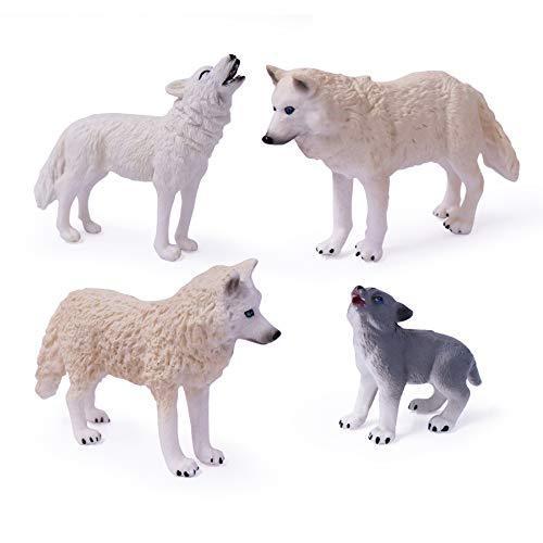 4個のオオカミのおもちゃの置物は北極のオオカミの動物の図を設定します子供のための白いオオカミの家族のケーキトッパーのおもちゃの贈り物白 並行輸入｜kurichan-shop