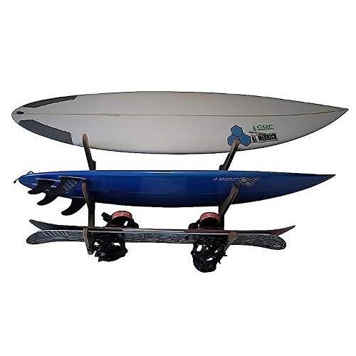 COR Surf サーフボード用ウォールラック・3点用 | 多機能収納ディスプレー、バンブー・ダークウッド | ロングボード・ショートボ