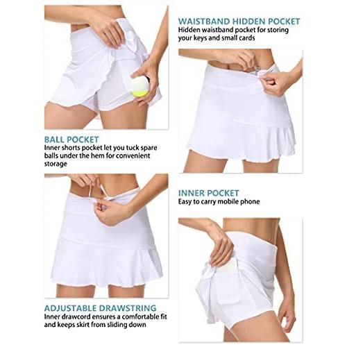 UrKeuf女子アスレチックテニスポケットスカート軽量ゴルフランニングワークアウトスコートスポーツショーツ付き 並行輸入