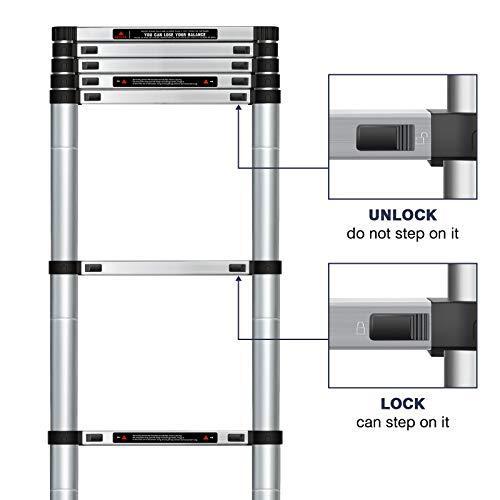 Augtarlion アルミ伸縮はしご 10.5フィート 折りたたみはしご ロック機構付き 高耐久 最大容量330ポンド 多目的コンパク｜kurichan-shop｜03