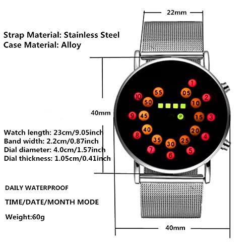 MINILUJIA 男性クールデジタル時計バイナリタイム LED ディスプレイ防水ステンレス鋼メッシュバンドユニークなクリエイティブファッシ 並行輸入｜kurichan-shop｜03
