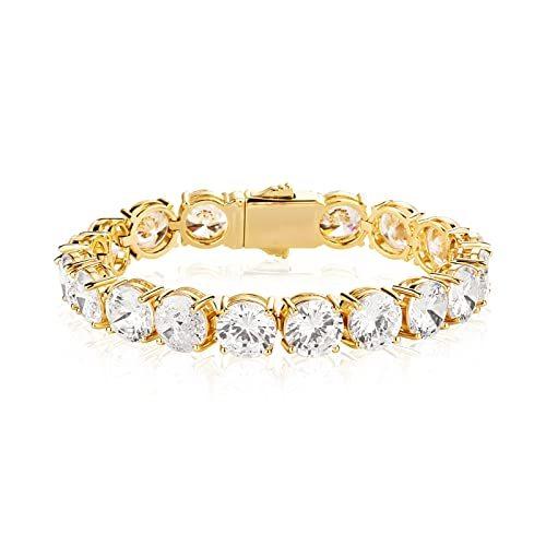 OYOGAA 1列 10mm 14K ホワイトゴールド メッキ アイスアウト チェーン ダイヤモンド メンズ テニス ブレスレット スプ 並行輸入