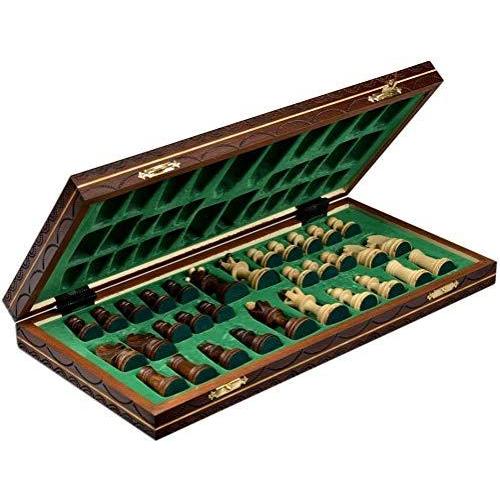 Wegiel ハンドメイド ジュニア ヨーロピアン 国際チェスセット - 16インチ 折りたたみ式 木製ボード&ピース