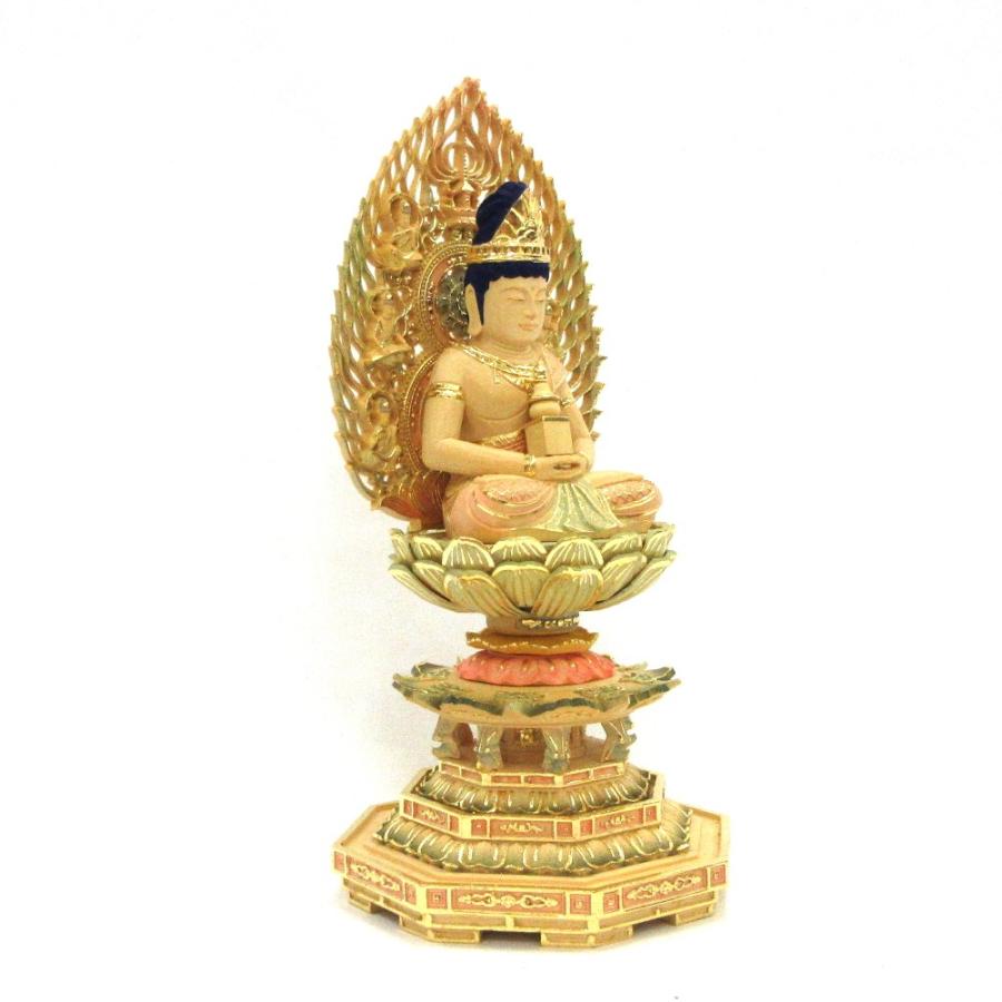 仏像 弥勒菩薩 座像 塔持 2.5寸 飛天光背 八角台 桧木彩色 : 栗田