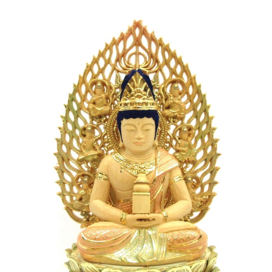 仏像 弥勒菩薩 座像 塔持 2.5寸 飛天光背 八角台 桧木彩色 : 栗田