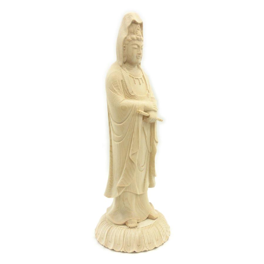 仏像 白衣観音立像 巻物持ち 身丈6.5寸 総高24cm 桧木 : 栗田こだわり