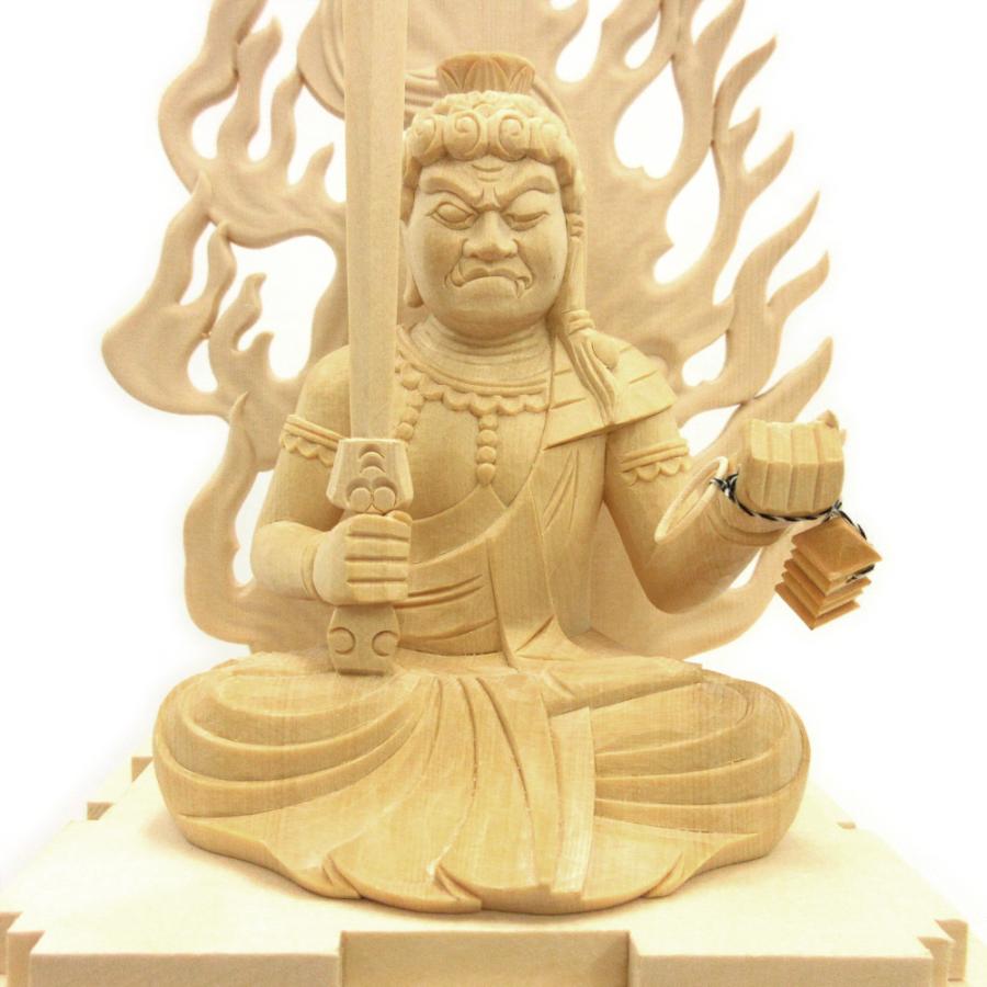 仏像 不動明王 座像 3.5寸 四角台座（瑟々座） 火焔光背 桧木 不動明王像 真言宗脇侍 お不動様 座不動_4