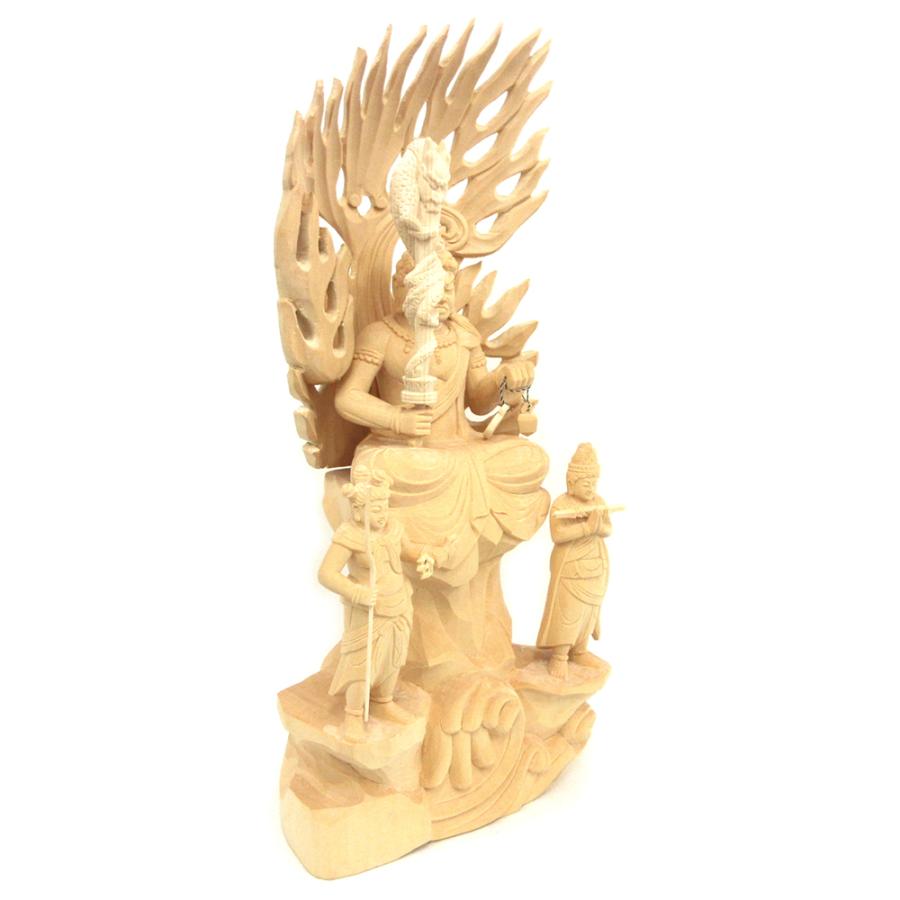 仏像 不動明王 座像 3.5寸 両童子付 矜羯羅童子 制多迦童子 火炎覆い