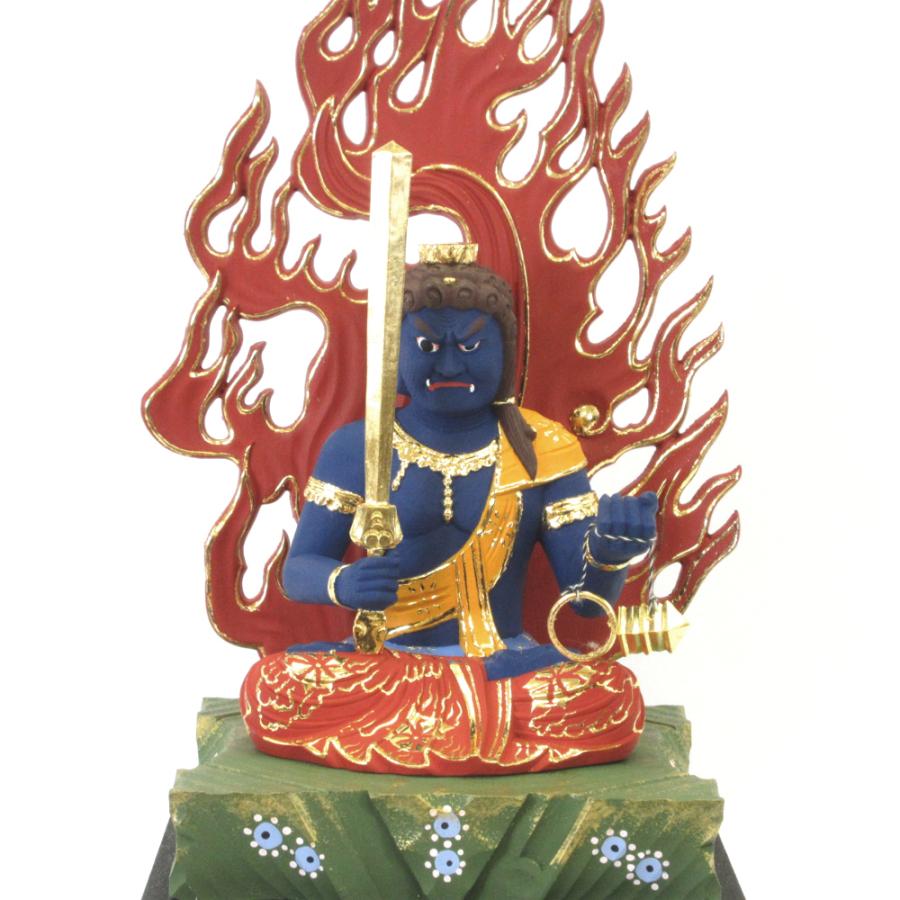 定休日以外毎日出荷中 木彫仏像 不動明王 座像 3 5寸 四角台 火焔光背 桧木彩色 Materialworldblog Com