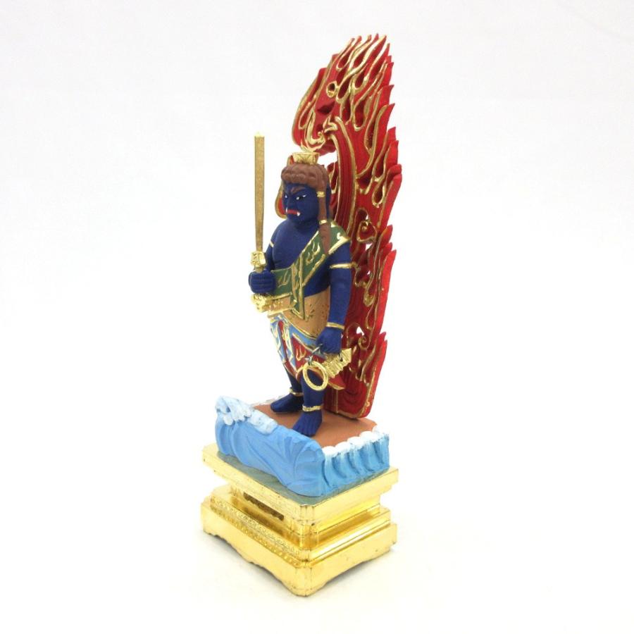 美術、工芸品 仏像 波切不動 立像 3.0寸 金箔波台座 火焔光背 桧木彩色