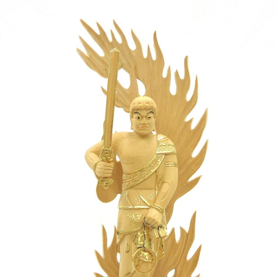 仏像 見返り不動明王 走り不動 5.0寸 四角台 火焔光背 桧木切金 不動明王像 真言宗脇侍 お不動様_3