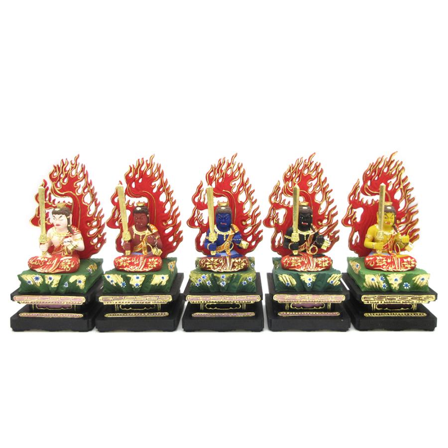 木彫仏像 五色不動明王 2.0寸 四角台 火焔光背 桧木彩色 : 栗田