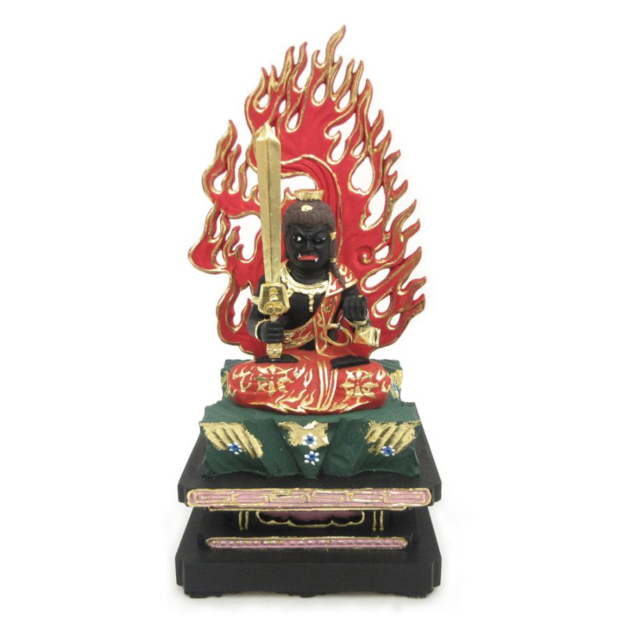木彫仏像 五色不動明王 2.0寸 四角台 火焔光背 桧木彩色 : 栗田