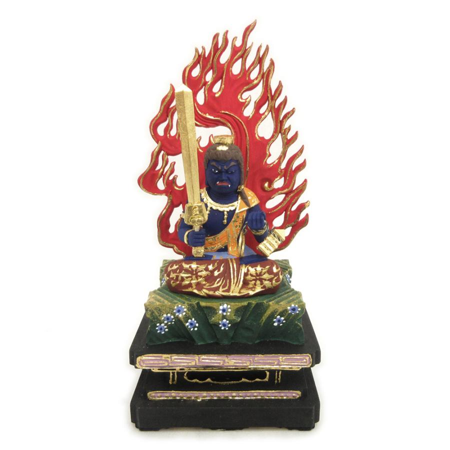 木彫仏像 五色不動明王 2.0寸 四角台 火焔光背 桧木彩色 : 栗田