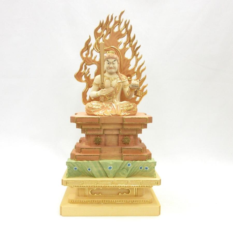 木彫仏像 不動明王 愛染明王 座像 3.5寸 一対 桧木淡彩色 受注生産