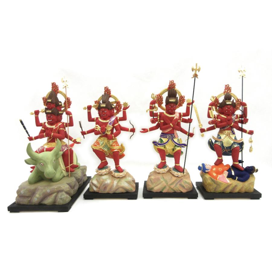 仏像 四大明王 約32cm 桧木彩色 降三世明王 軍荼利明王 大威徳明王