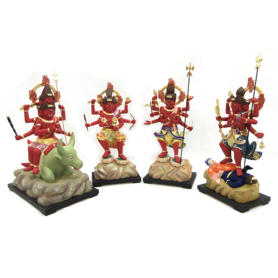 仏像 四大明王 約32cm 桧木彩色 降三世明王 軍荼利明王 大威徳明王