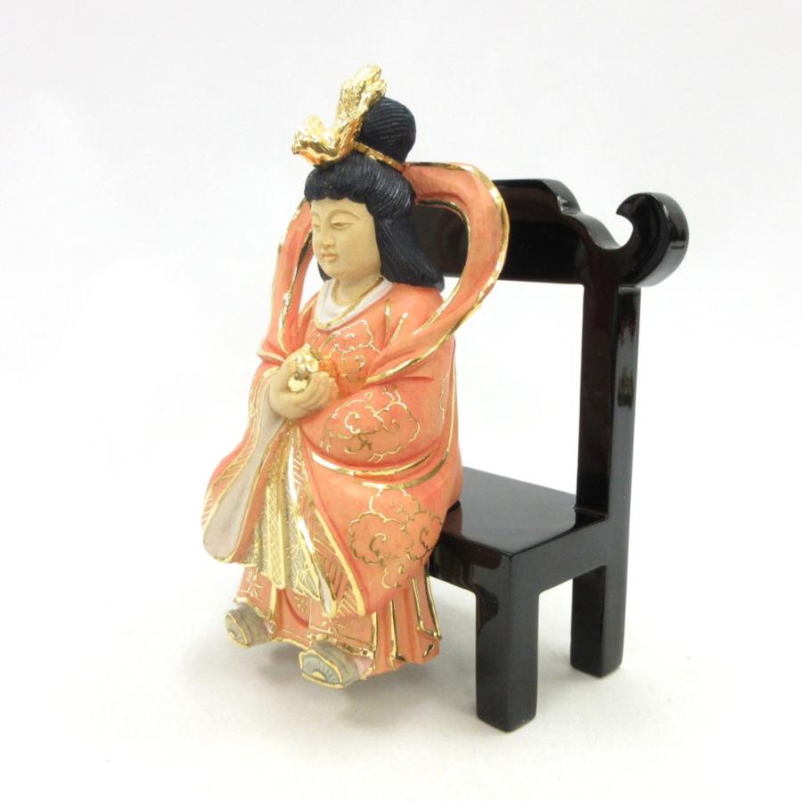 木彫仏像/歳徳神椅子座像総高17cm桧木彩色_2
