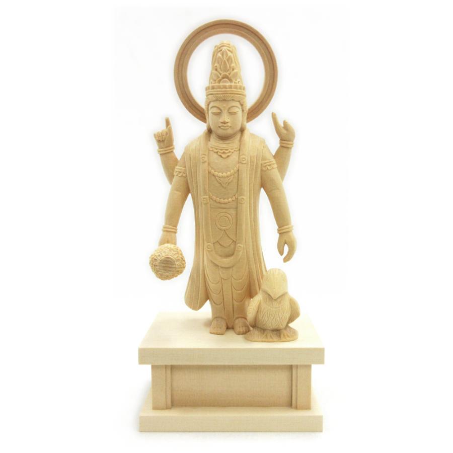 仏像 木彫り 桧 立像 ⁄桧 毘沙門天 東 ヒノキ製 丸座 3寸 真宗大谷
