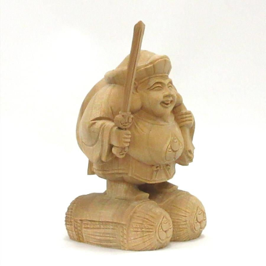 仏像 大黒天 大黒天像 大黒様 七福神 剣持 俵座 総高12cm 楠木 木彫り
