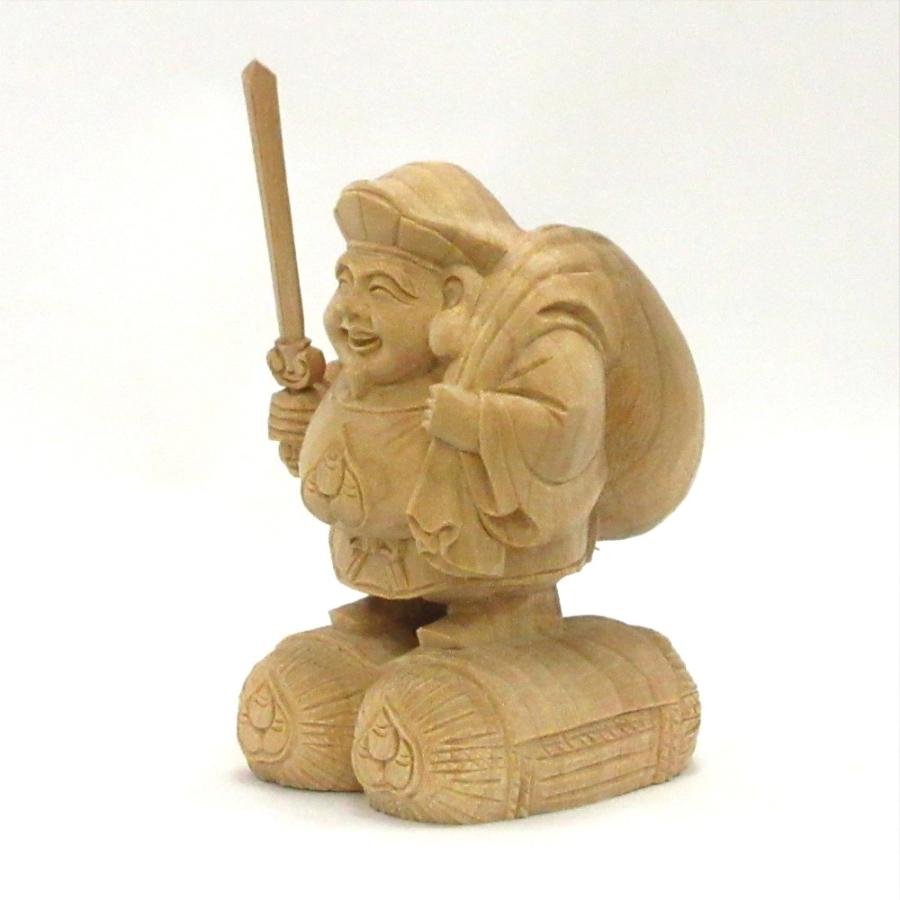 仏像 大黒天 大黒天像 大黒様 七福神 剣持 俵座 総高12cm 楠木 木彫り