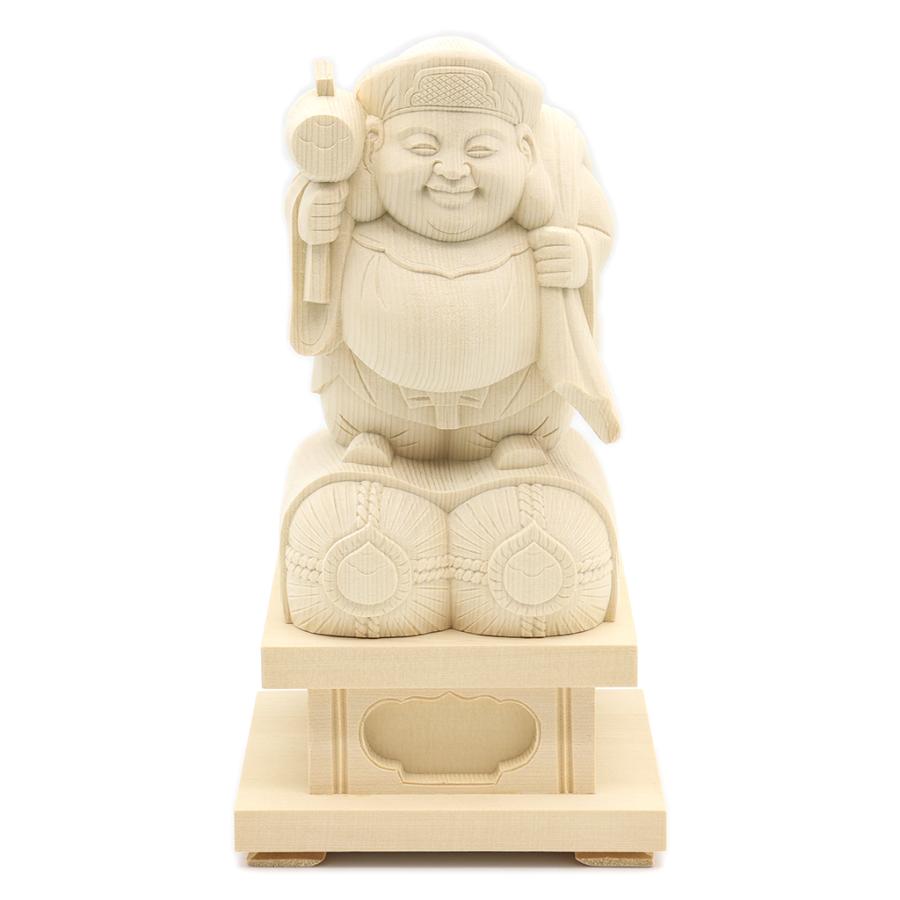 仏像 大黒天 俵座 21cm 台高6cm 桧木 七福神 大黒様 置物 : 栗田