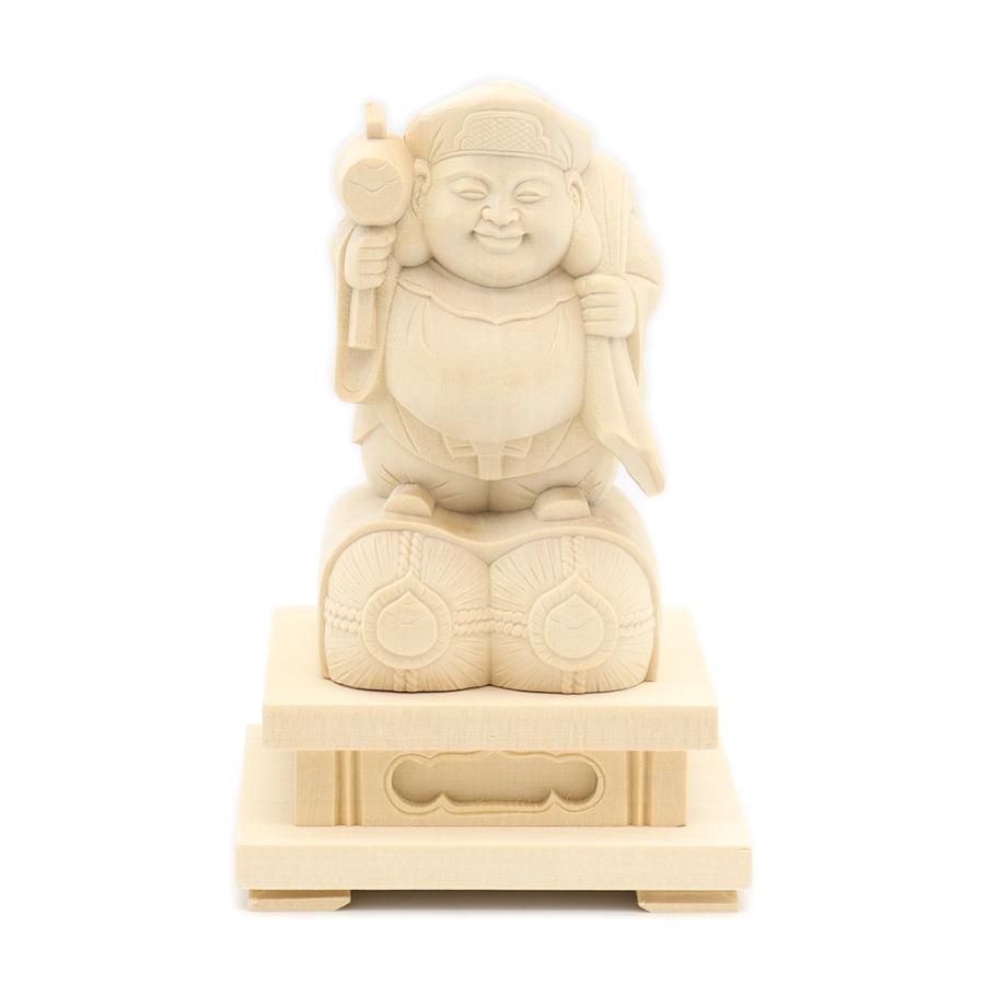 仏像 大黒天 俵座 14cm（台高3.5cm） 桧木 七福神 大黒様 置物 : 栗田
